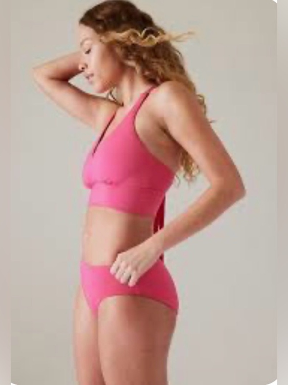 Athleta M 8 10 D-DD Pink Longline Plunge Bikini Top 810402 Wireless Bralette